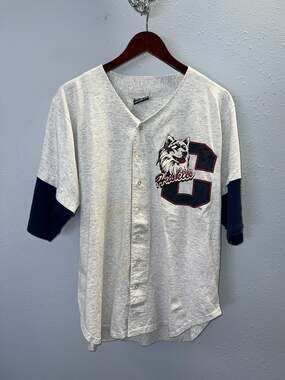 Vintage 90s UConn Huskies Baseball Jersey Button Up Signal Sports Large 0607